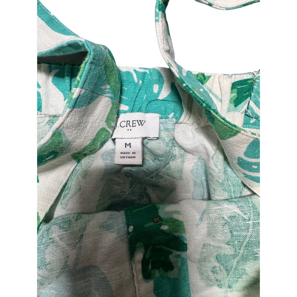 J.Crew 2 Piece Set Womens M Green White Linen Blend Palm Leaf Beach Top & Pants - Picture 9 of 16